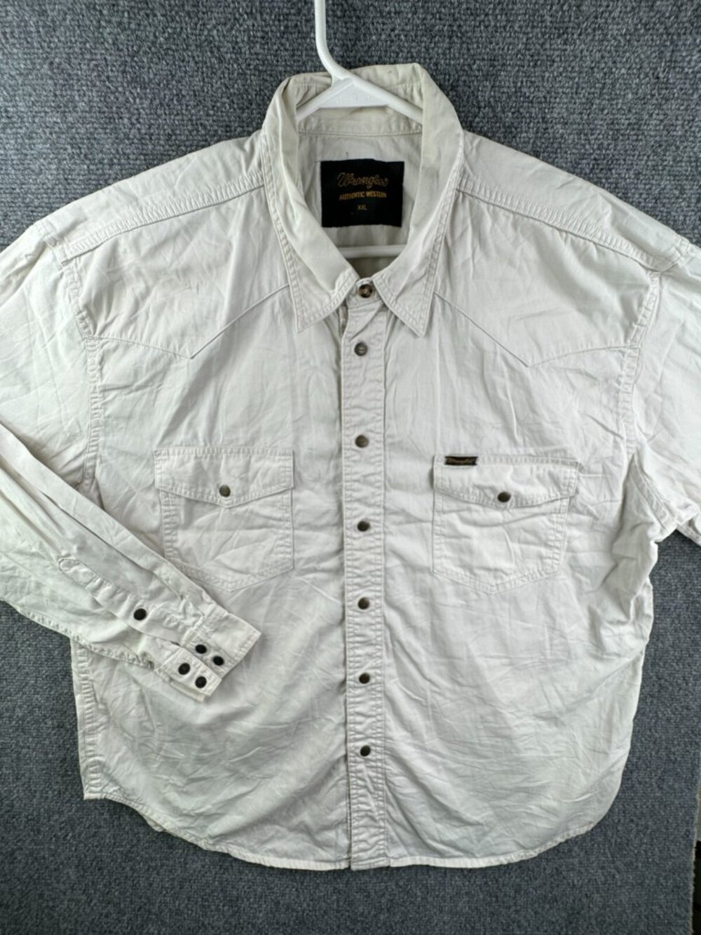 Wrangler Authentic Western 2XL Button Up Shirt Ivory W/ Pockets Cotton Adult